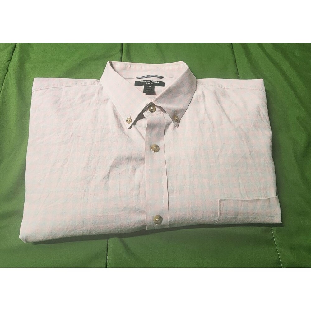 Nordstrom Trim Fit Button-Down Orange Pink Check Men's Shirt Size 2XL